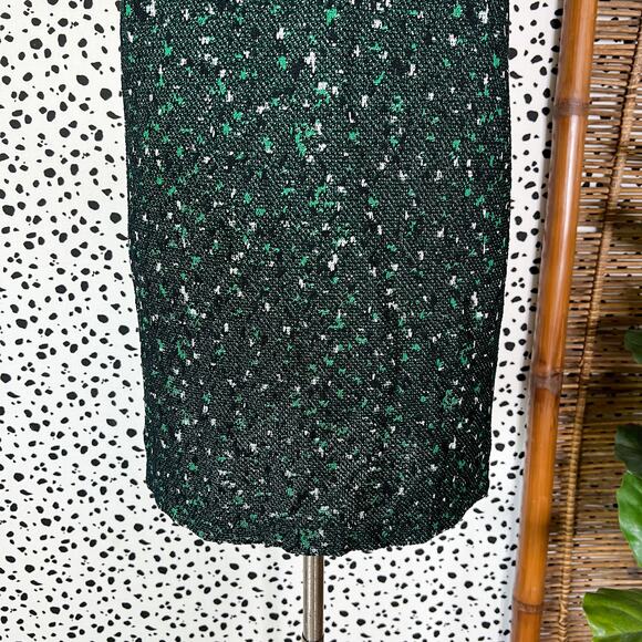 NEW Ming Wang | Tweed Boucle stretch Knit Green Black Cap Sleeve Sheath Dress S - Picture 8 of 11